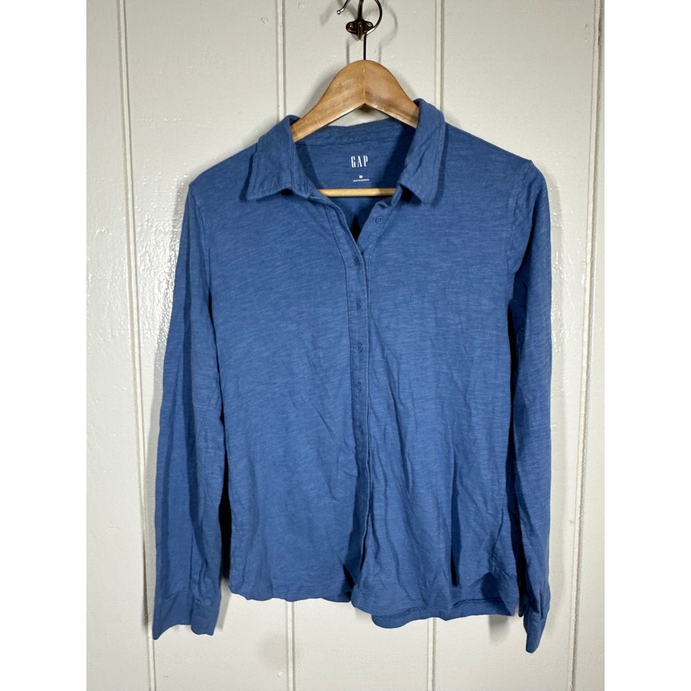 Gap Shirt Women M Blue Button Down Long Sleeve Slub Knit Casual 7553